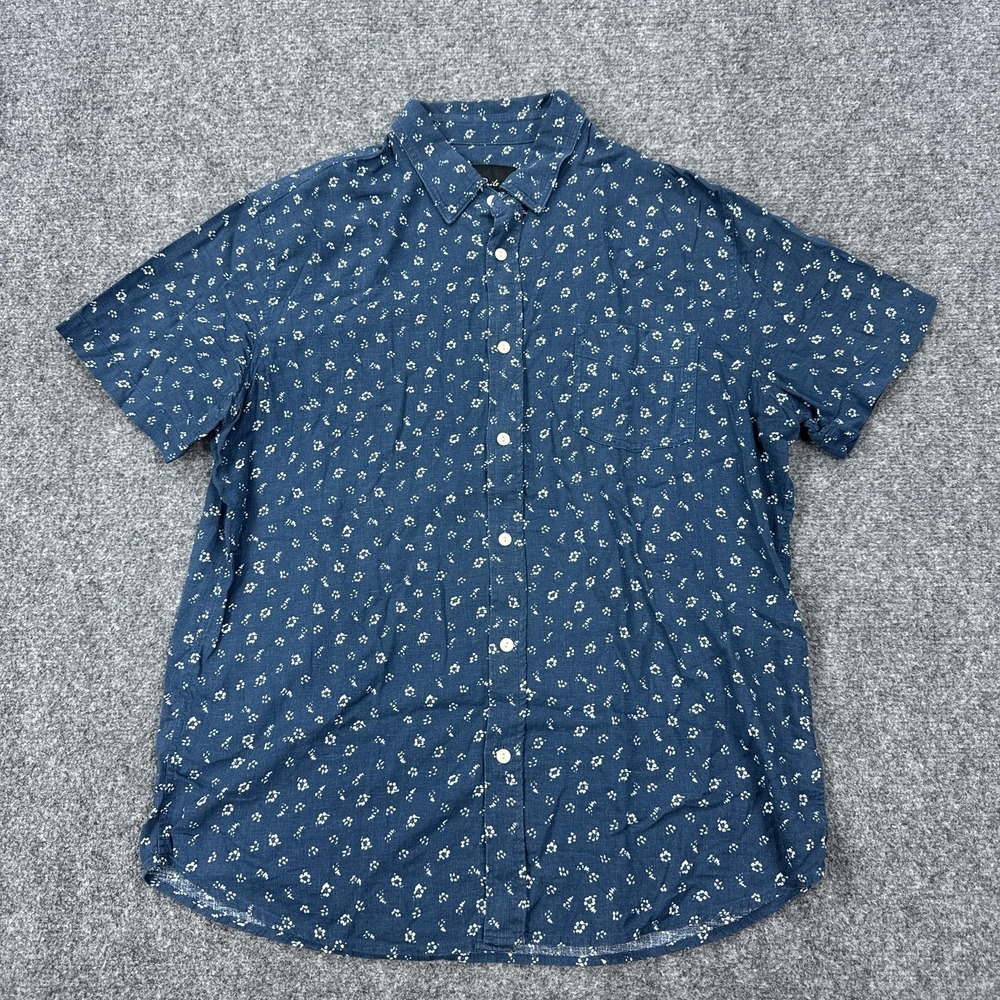 Rails Shirt Mens Large Blue Floral Linen Rayon Short Sleeve Button Front‎ Casual